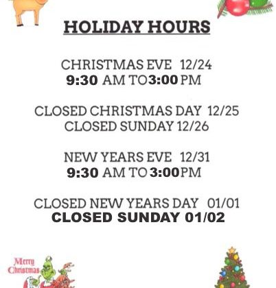 HOLIDAY HOURS 2021